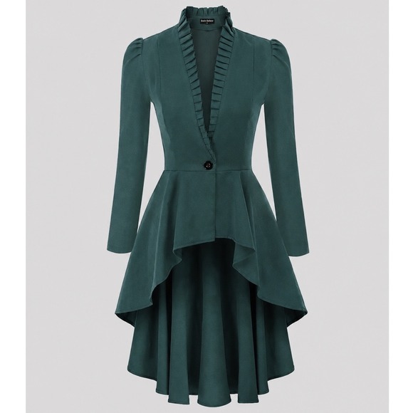 Scarlet Darkness Jackets & Blazers - Scarlet Darkness Victorian Gothic Steampunk High Low Cloak Jacket Green Medium